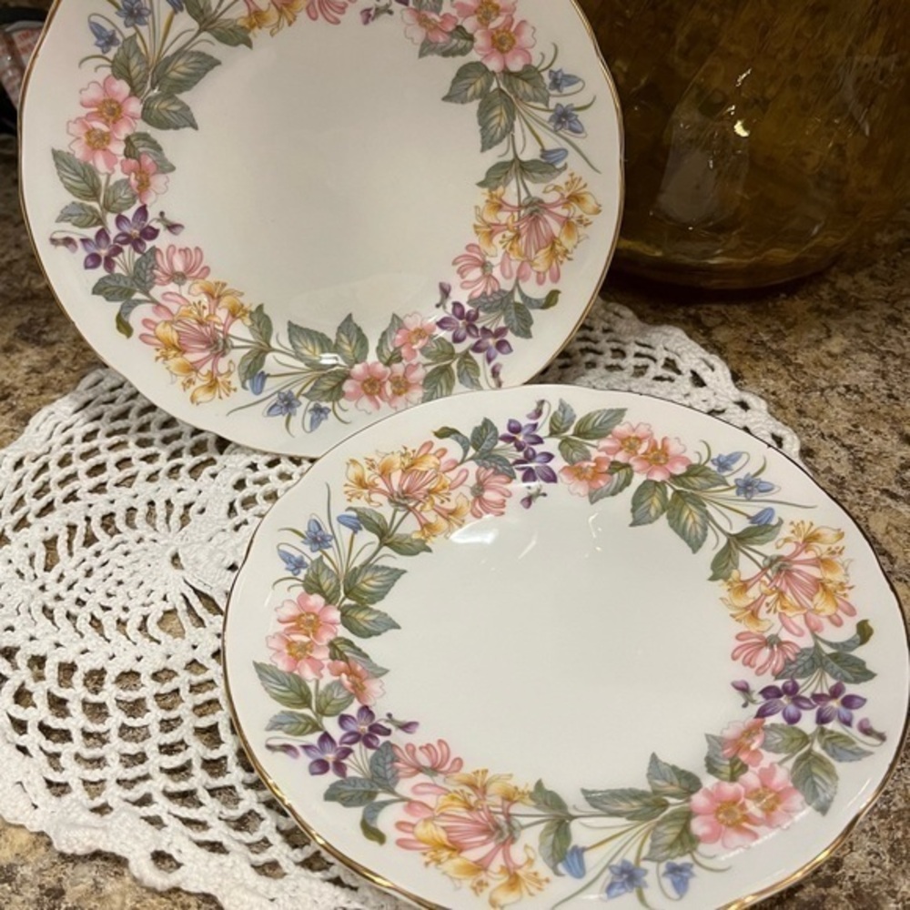 Vintage PARAGON Country Lane 6” Bread Plates Floral Side Plates Set of Two
